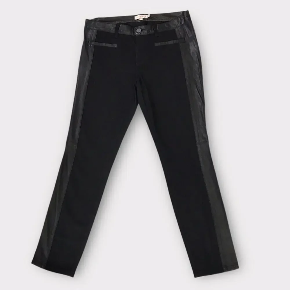 Tory Burch Black Denim & Leather Skinny Jeans Dressy or Casual Size 31